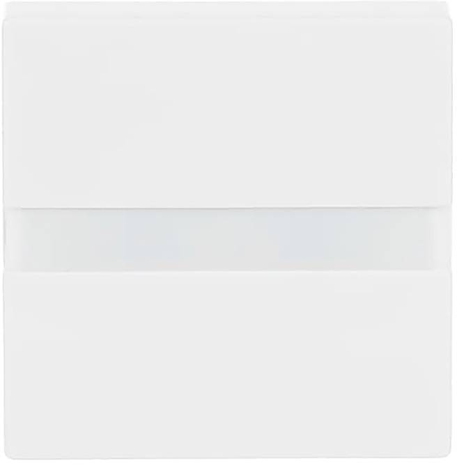 Ein minimalistisches weißes Quadrat mit einem durchscheinenden horizontalen Band in der Mitte, das einem subtilen Designelement oder einer Oberflächenkomponente ähnelt.