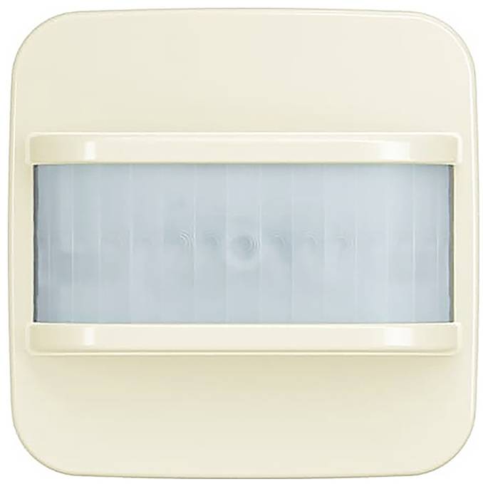 Ein beigefarbener rechteckiger Bewegungsmelder mit einem durchscheinenden blauen zentralen Panel, konzipiert zur Bewegungserkennung für Sicherheits- oder Automatisierungszwecke.