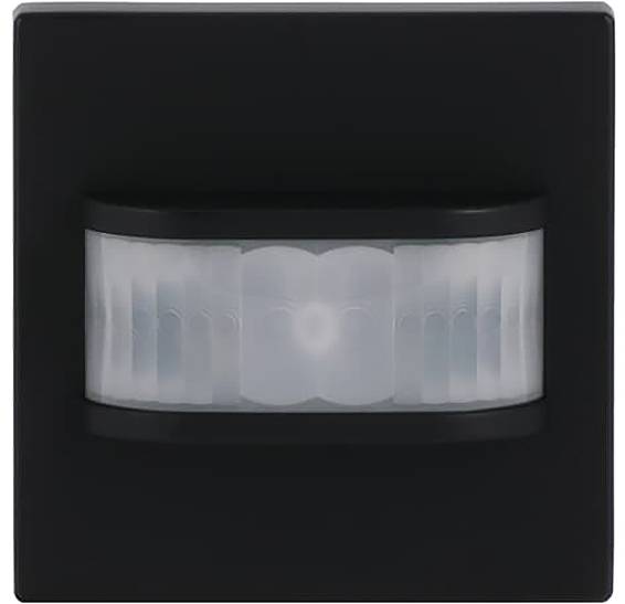 Ein schwarzes quadratisches Bewegungsmelder-Gerät mit einer gewölbten weißen Linse in der Mitte, das zur Erfassung von Bewegungen verwendet wird.