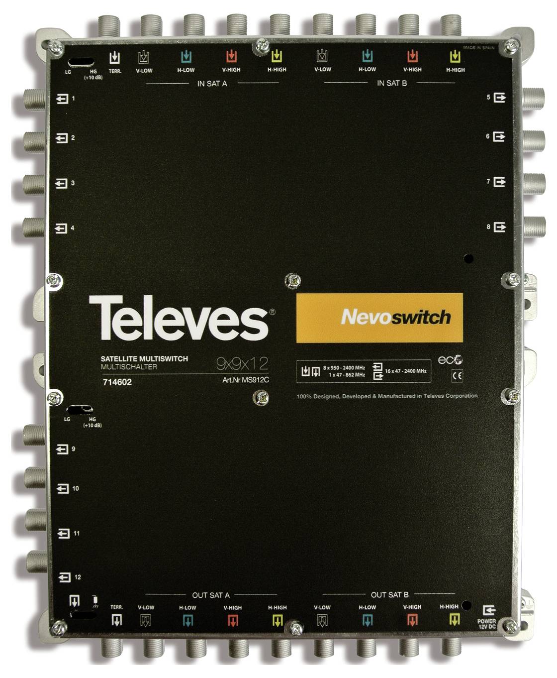 Satellitenumschalter mit der Bezeichnung „Televes Nevoswitch 9x12