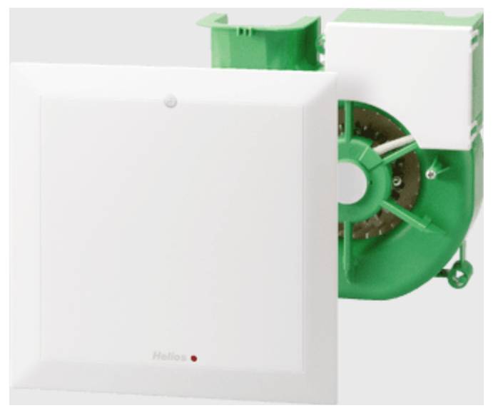 Weißer quadratischer Lüftungsgitterabdeckung mit grünem Ventilator-Mechanismus, der dahinter sichtbar ist.