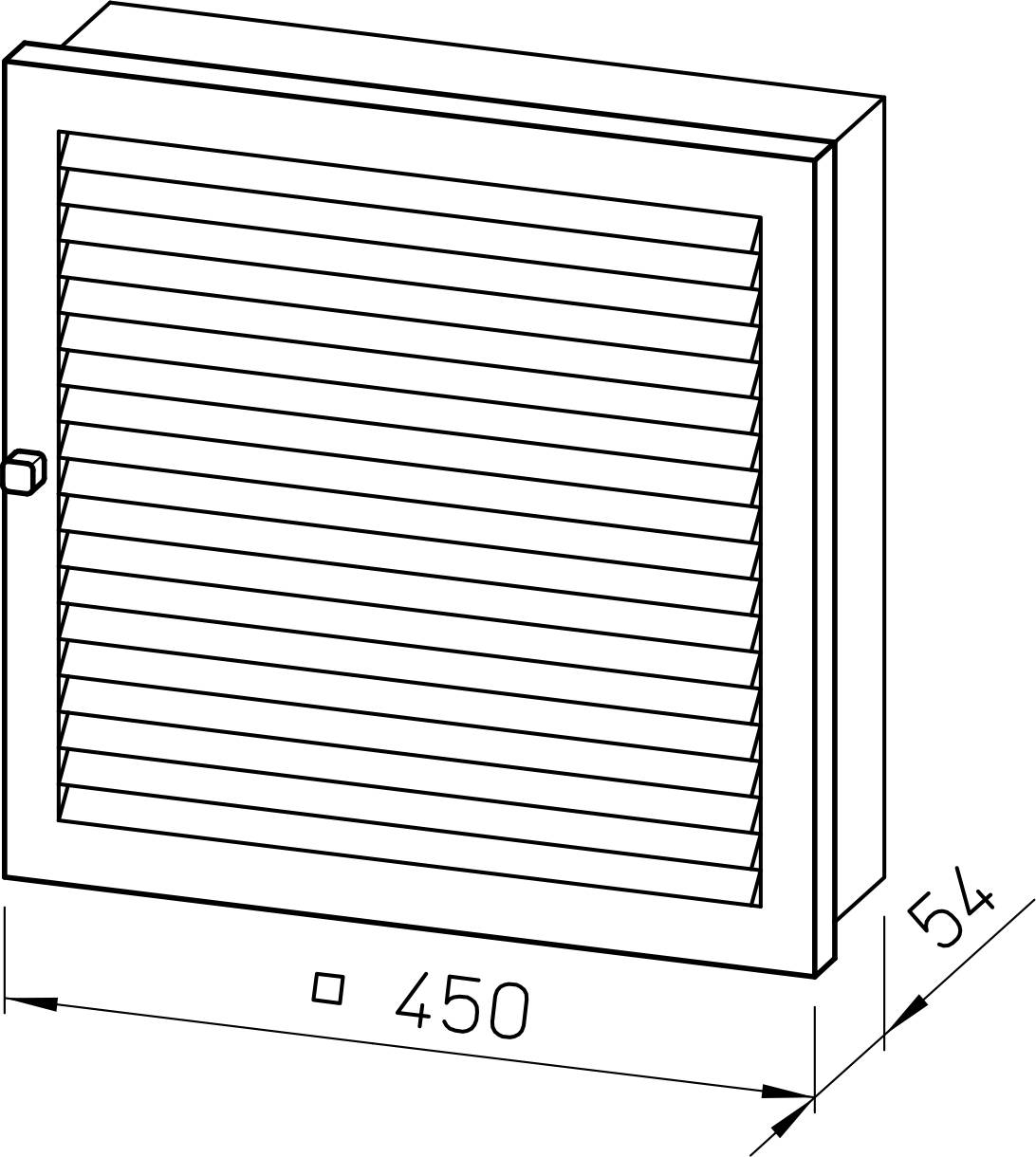 Technische Zeichnung eines rechteckigen belüfteten Panels oder Gitters, beschriftet mit 450 mal 544, in Perspektivdarstellung mit Bemaßungslinien gezeigt.