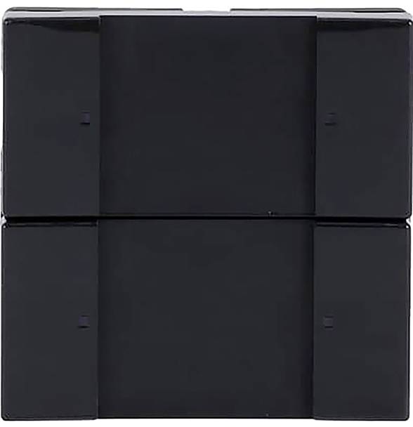 Ein dunkles, rechteckiges Objekt mit glatter Oberfläche, horizontal in zwei symmetrische Abschnitte unterteilt, möglicherweise ein elektronisches Gerät.