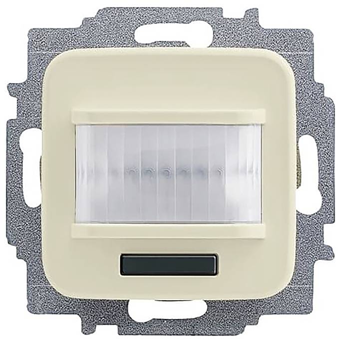 Ein beiger Bewegungsmelder-Schalter mit strukturiertem Linsendesign auf einer metallischen Montageplatine, konzipiert zur Erfassung von Bewegungen in einem Raum.