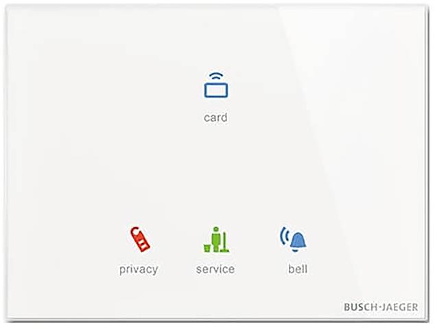 Touchscreen-Bedienfeld mit Symbolen: blauer Kartenleser oben in der Mitte, rotes „Datenschutz