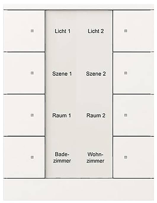Ein Bedienfeld mit beschrifteten Tasten: „Licht 1