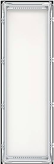 Ein rechteckiger Spiegel mit einem reich verzierten, silbernen Metallrahmen mit aufwendigen Designs.