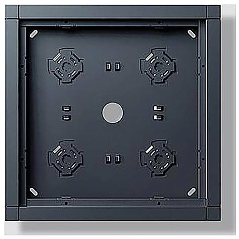 Eine quadratische Wandmontageklammer mit vier verstellbaren Halterungssteckplätzen, entworfen zur Sicherung elektronischer Bildschirme oder Geräte in stabiler Position.