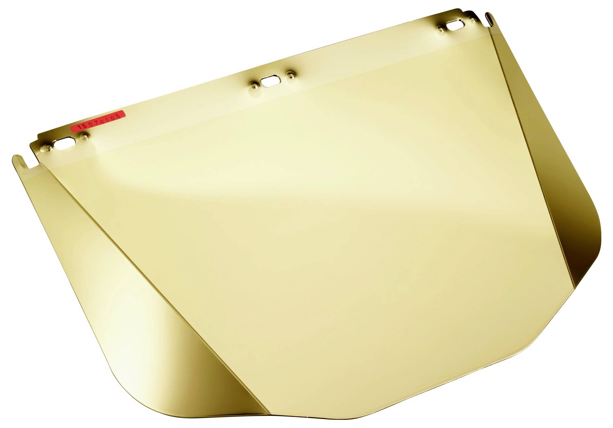 Ein goldenes metallisches Schild mit kantigen Kanten und Aussparungen oben zur Montage.