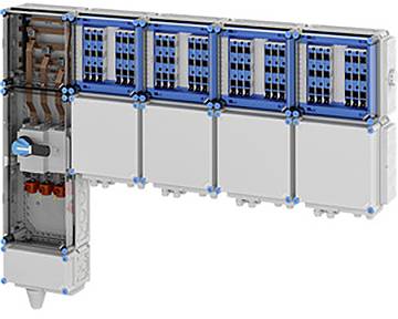 Modulares elektrisches Schaltpult mit mehreren Schaltmodulen und Schaltern in einer kompakten, aerodynamischen Einheit untergebracht.