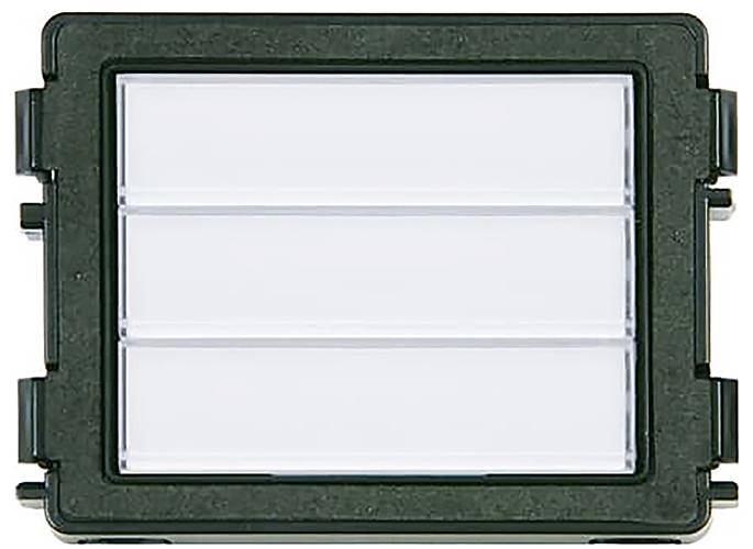 Ein beiges elektronisches Gerät mit dunklem Bildschirm und Taste, möglicherweise ein Thermostat oder Bedienfeld, mit minimalistischem Design.