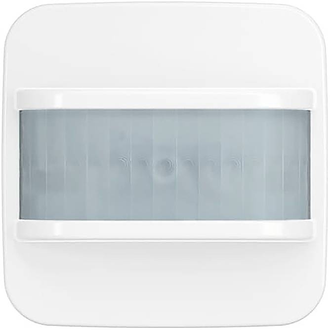 Ein weißer rechteckiger Bewegungsmelder mit einem zentralen blauen Erkennungspanel, das zur Überwachung von Bewegungen in Sicherheitssystemen konzipiert ist.