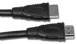 Zwei schwarze HDMI-Kabel nebeneinander, jedes mit unterschiedlichen Anschlüssen. Der obere Anschluss ist ein Standard-HDMI-Stecker.