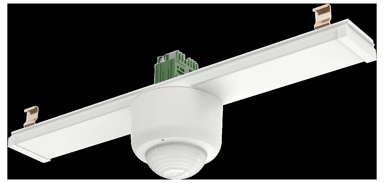 Deckenmontagebewegungsmelder mit rundem weißem Design und Kupferklemmen. Wird zur Bewegungserkennung in Smart-Home-Systemen verwendet.