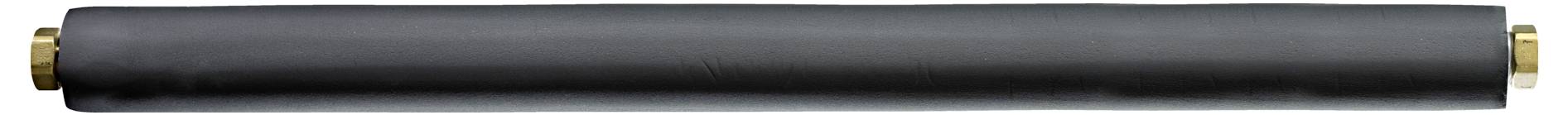 Eine lange, zylindrische, schwarze Walze mit goldfarbenen Enden, möglicherweise zur Verwendung beim Training, zur Therapie oder als Komponente in einer Maschine.