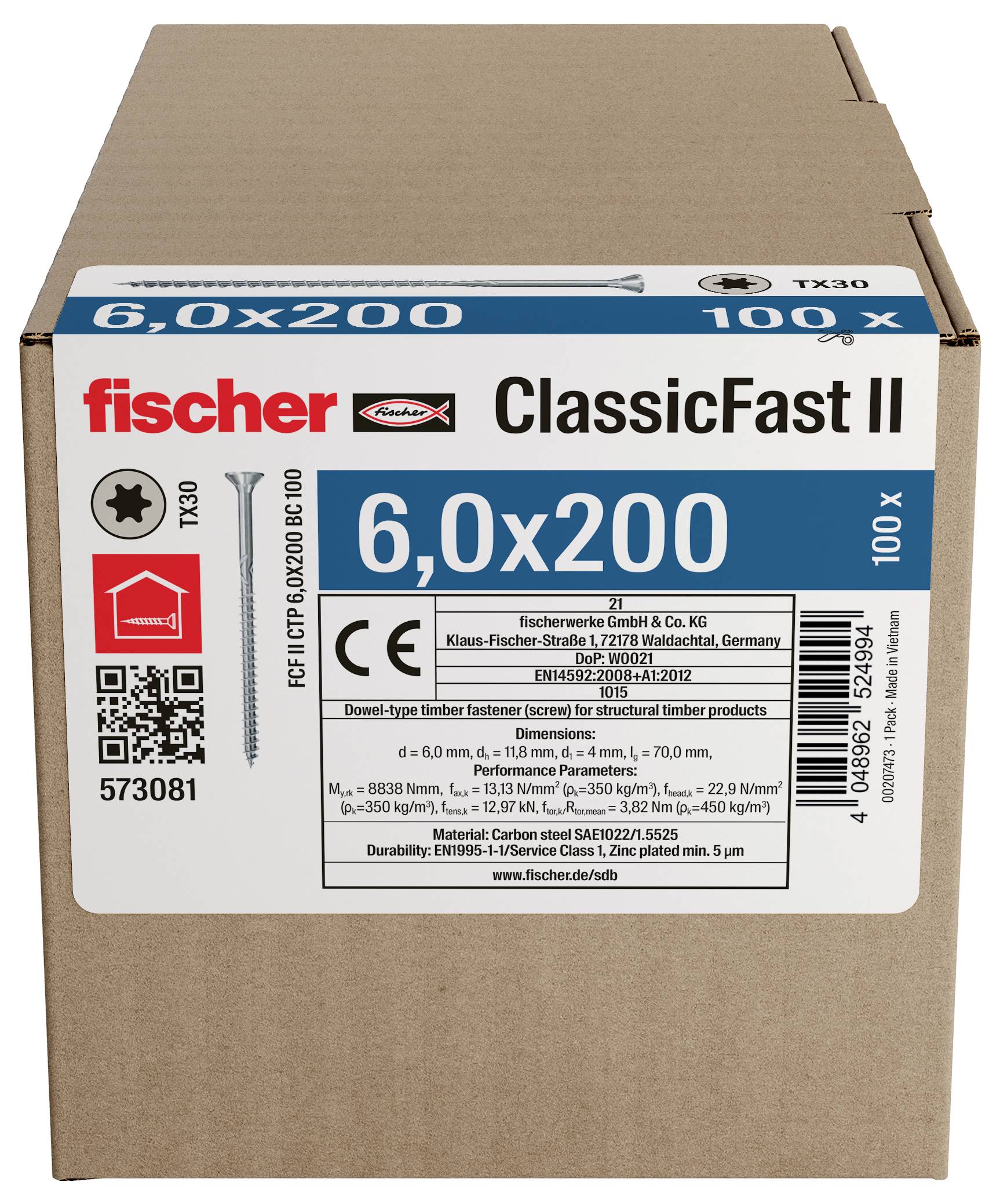 Pappkarton mit der Aufschrift „fischer ClassicFast II