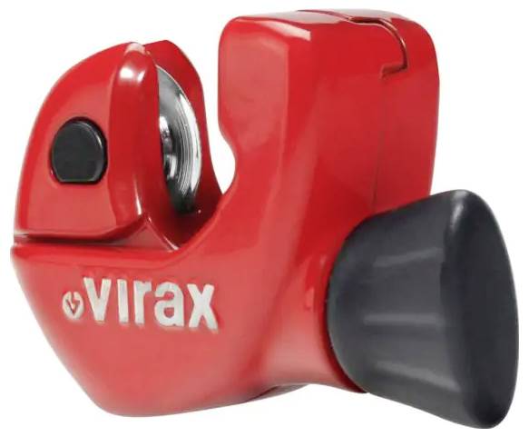 Roter Virax-Rohrabschneider mit schwarzem Einstellknopf auf weißem Hintergrund.