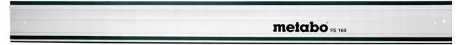 Metabo FS 160 Etikett auf einem silbernen Metallwerkzeug- oder Maschinenpaneel mit grüner Umrandung.
