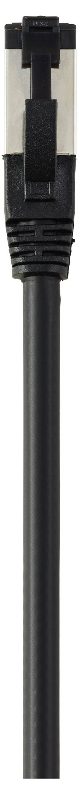 Ein schwarzes Ethernet-Kabel mit einem Kunststoffstecker.