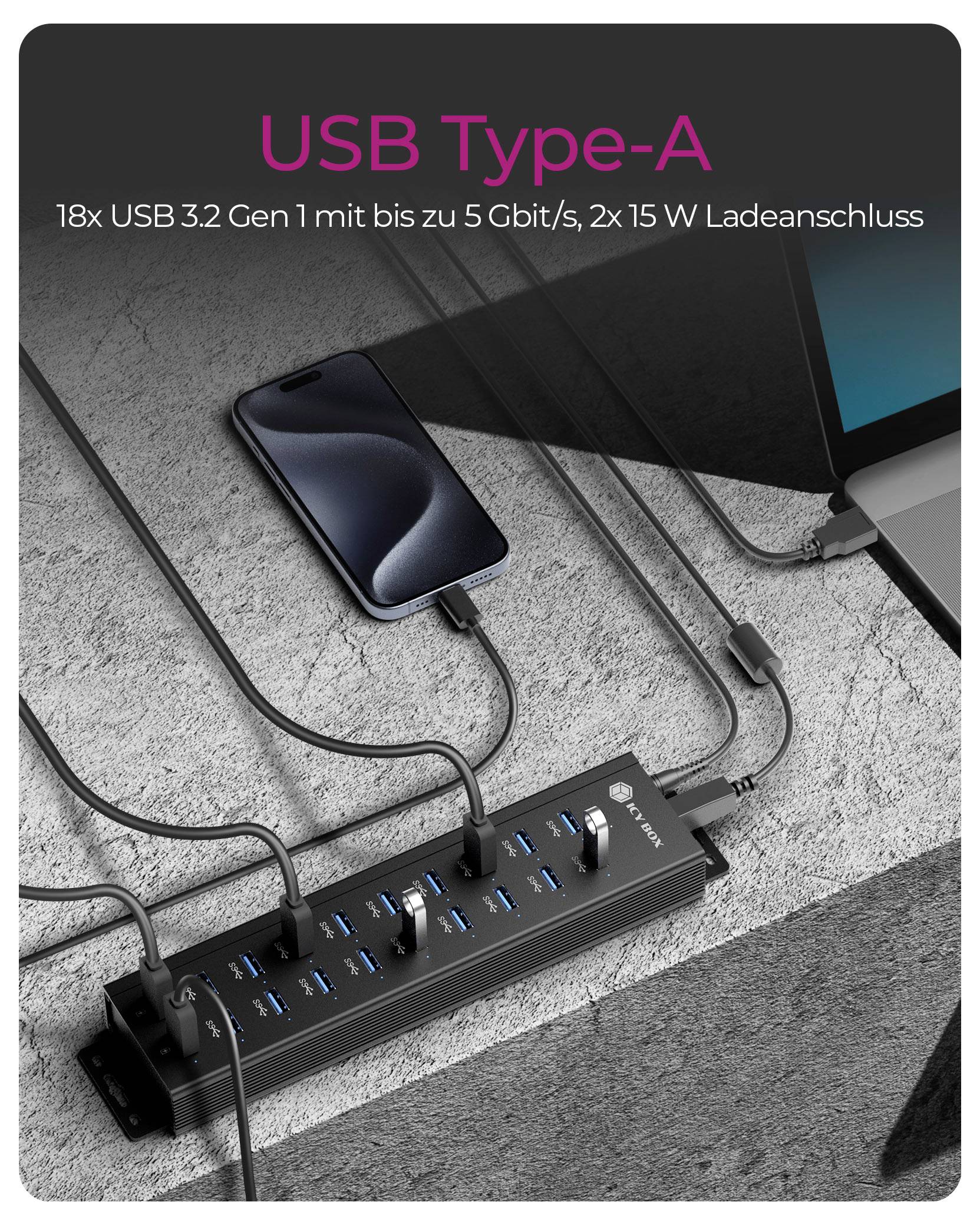 ICY BOX USB Hub USB 3.0-Hub Schwarz