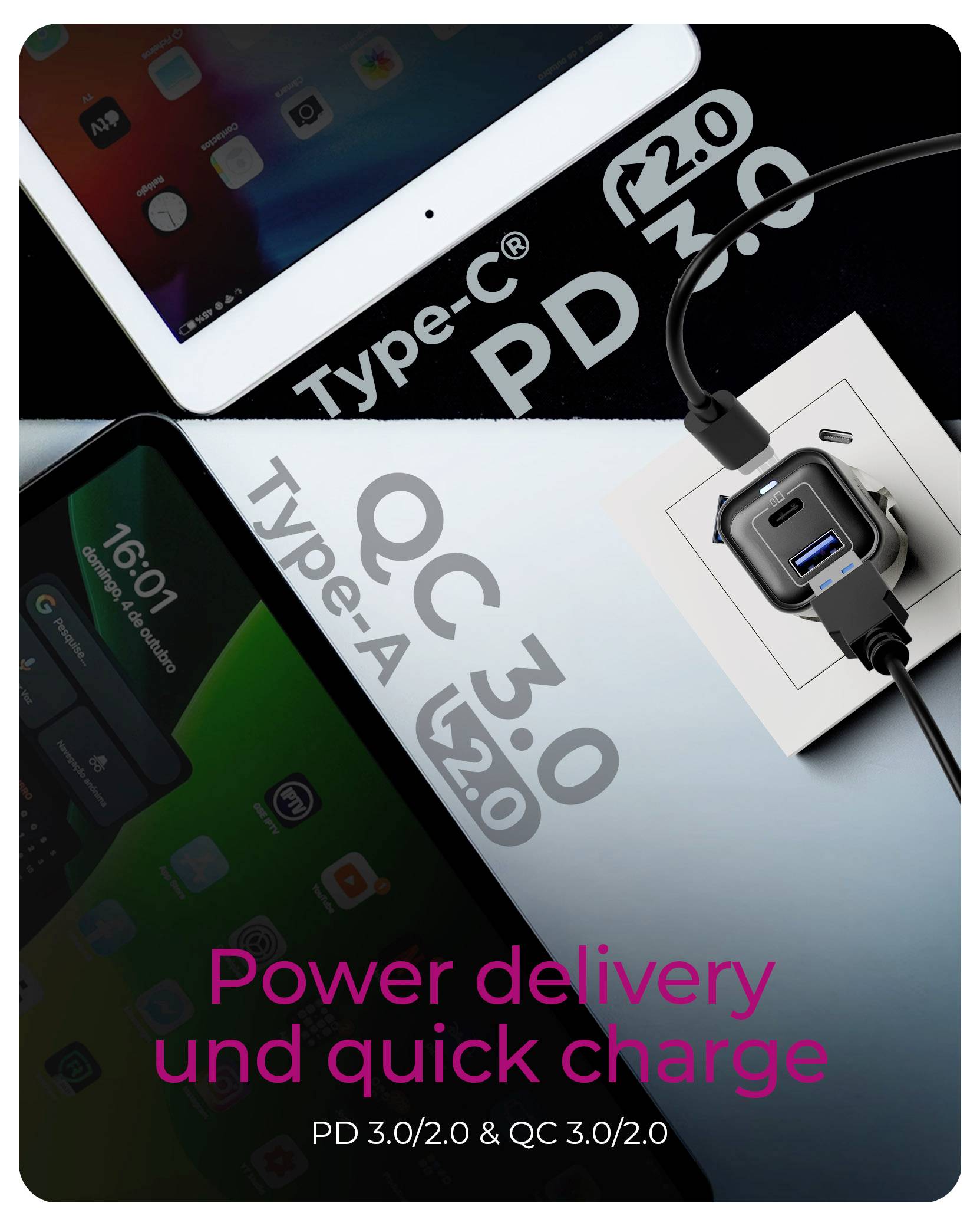 ICY BOX Wandladegerät mit 20W USB-C® Adapter 20W Schwarz