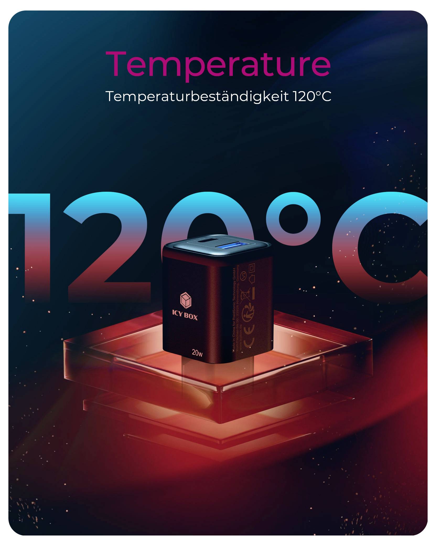 ICY BOX Wandladegerät mit 20W USB-C® Adapter 20W Schwarz