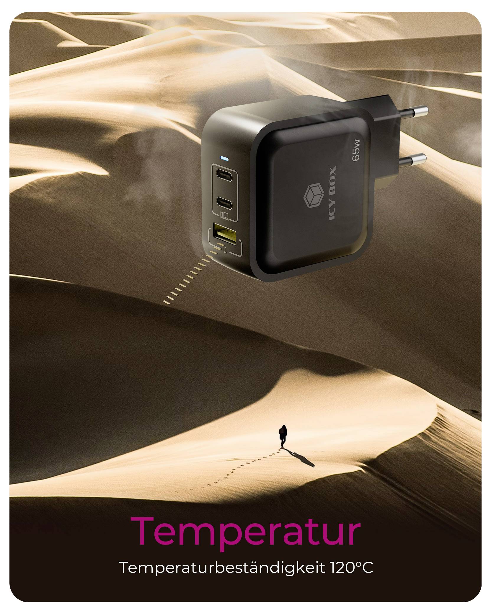 ICY BOX GaN Wandladegerät USB-C® Adapter 65W Schwarz
