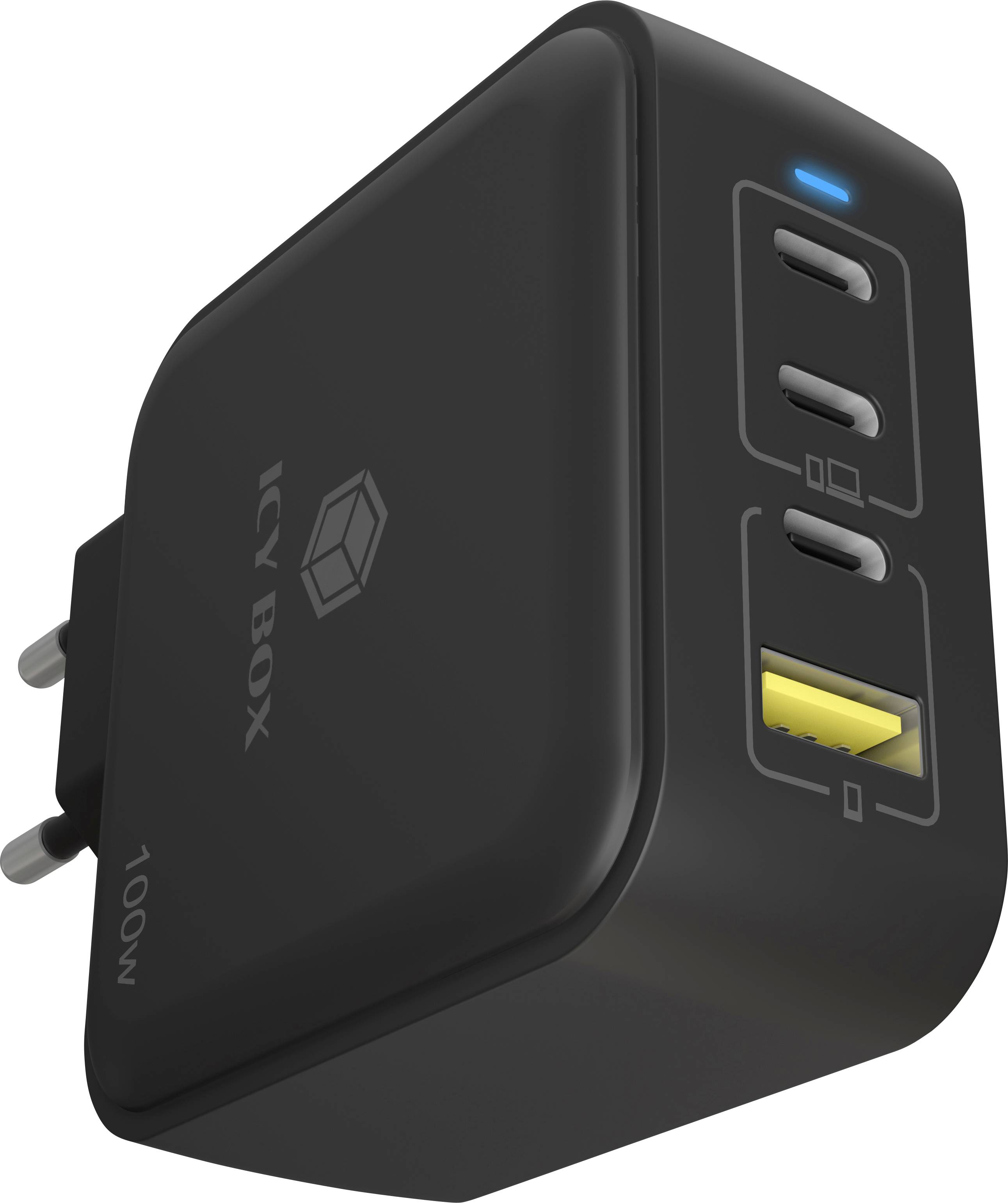 ICY BOX GaN Wandladegerät USB-C® Adapter 100W Schwarz