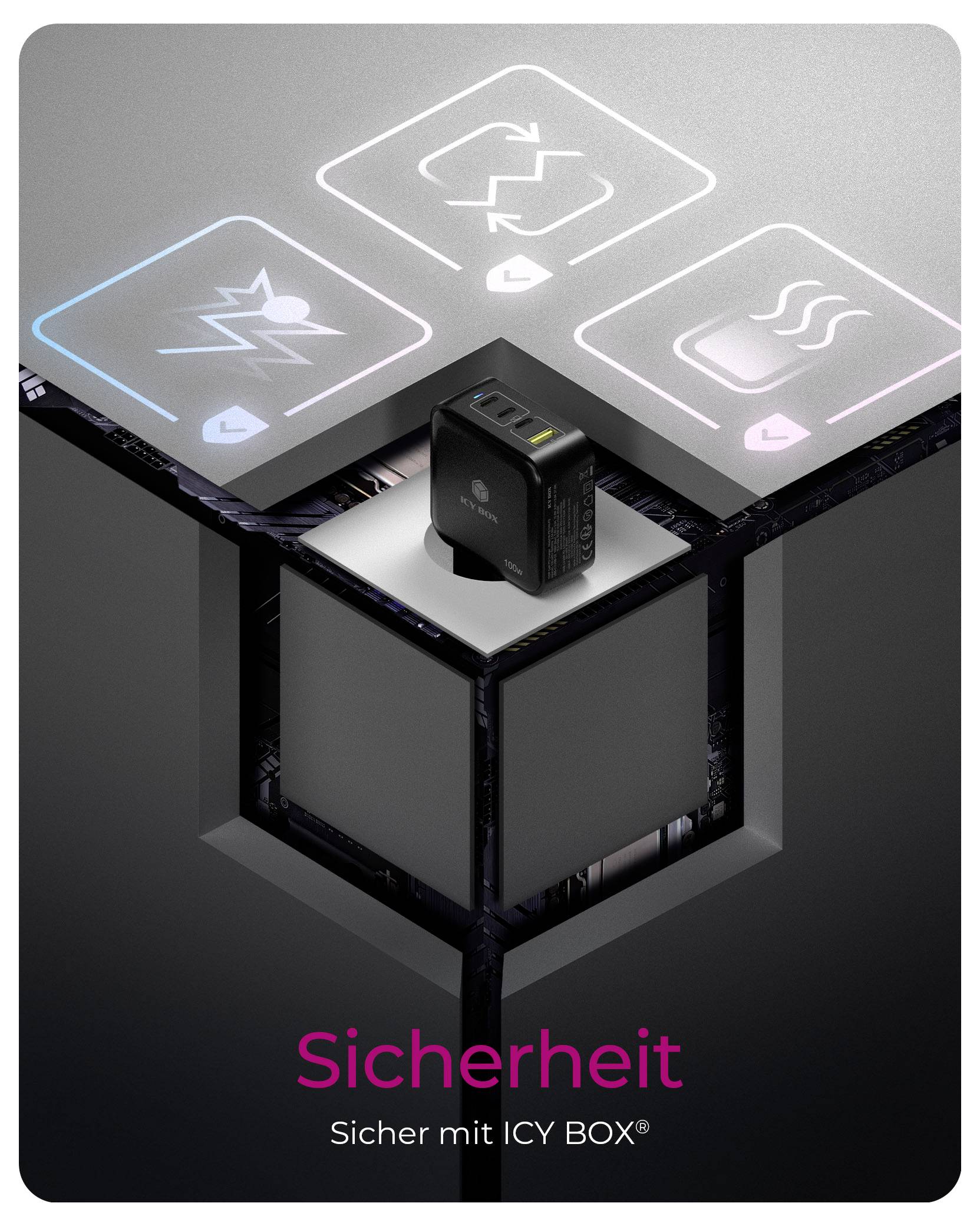 ICY BOX GaN Wandladegerät USB-C® Adapter 100 W Schwarz