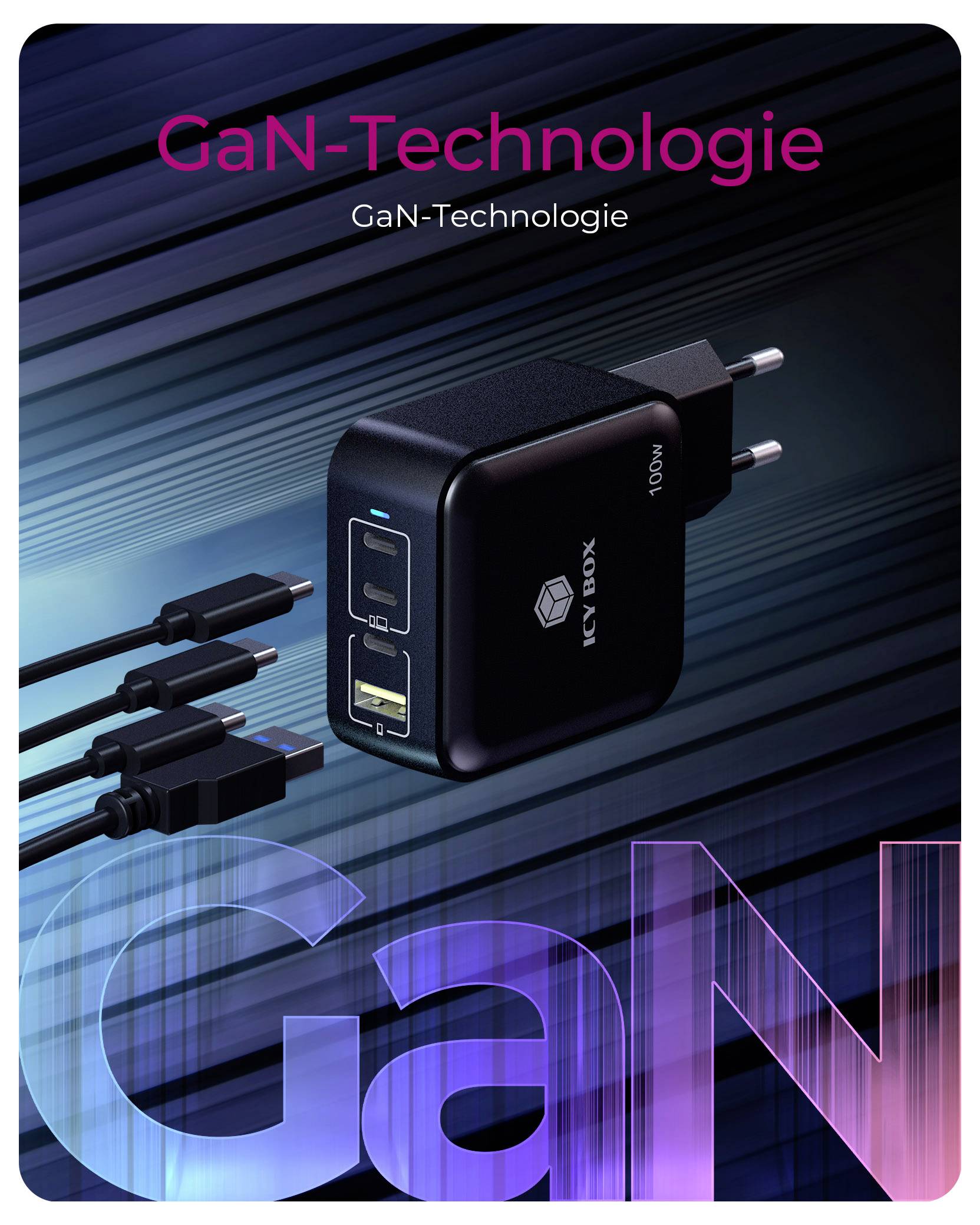 ICY BOX GaN Wandladegerät USB-C® Adapter 100W Schwarz