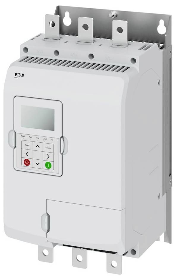 Elektrisches Gerät mit digitaler Anzeige und Bedienungstasten, wahrscheinlich zur Stromverwaltung oder für industrielle Anwendungen; an einer Metallhalterung montiert.