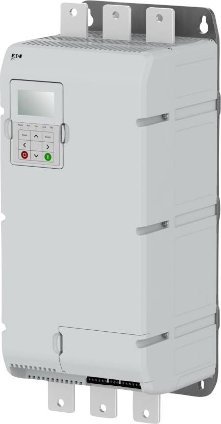 Ein graues elektronisches Gerät mit einem kleinen Bildschirm und Bedienungsknöpfen, vertikal montiert. Wahrscheinlich zur elektrischen Steuerung oder Überwachung verwendet.