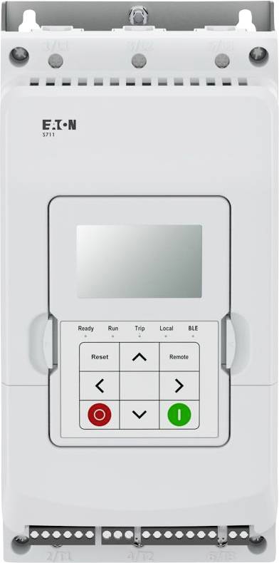 Eaton SPX Motorsteuerungsgerät mit Statusanzeigen, digitalem Display und Steuerungstasten für 'Zurücksetzen', 'Starten' und 'Stoppen'.