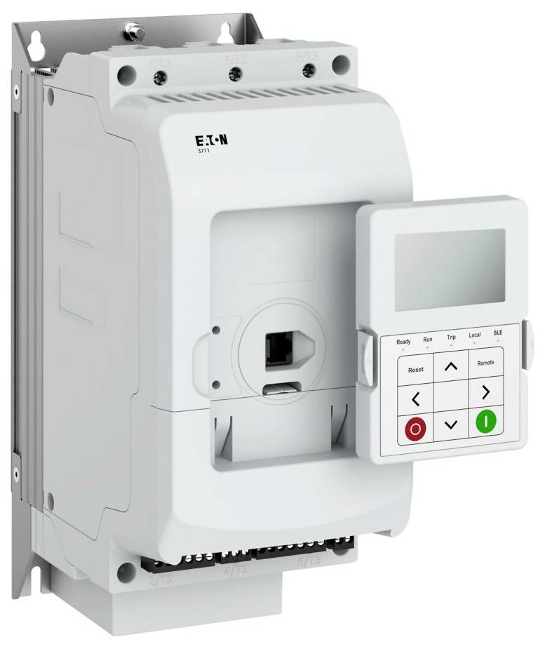 Eaton SPX Bedienoberfläche mit Tasten und Display zur Steuerung von elektrischen Systemeinstellungen.