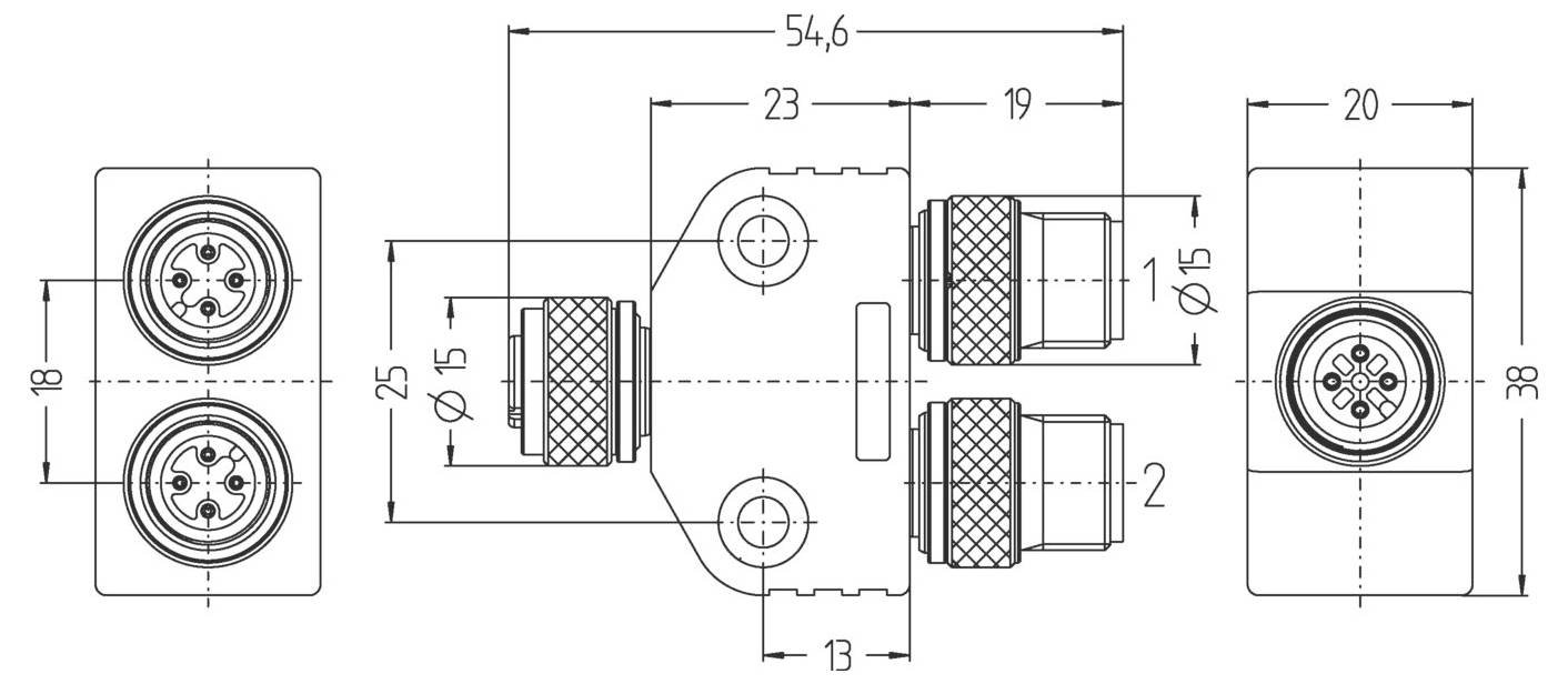 Escha 8012651 Sensor-/Aktor-Verteiler und Adapter Polzahl Sensoren: 4, 3 1St.
