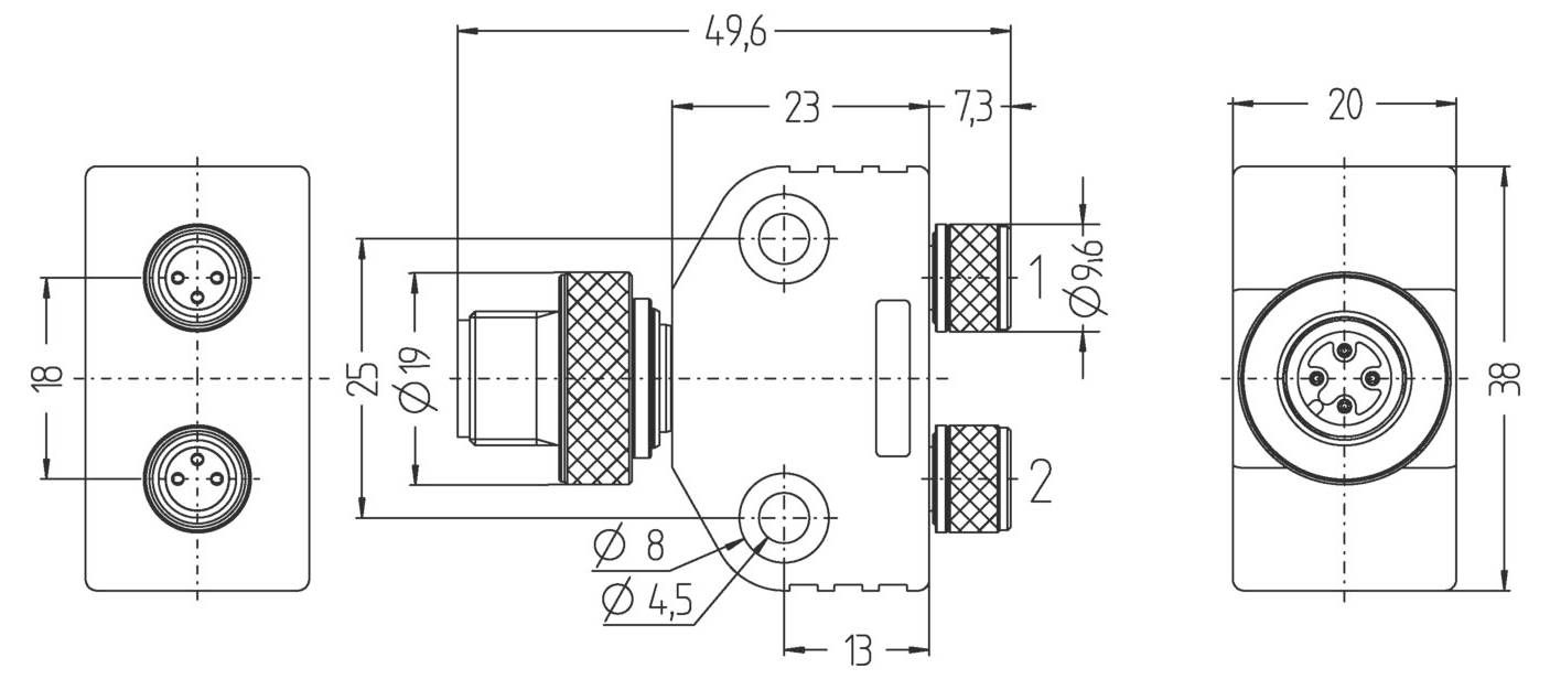 Escha 8013058 Sensor-/Aktor-Verteiler und Adapter Polzahl Sensoren: 4, 3 1St.