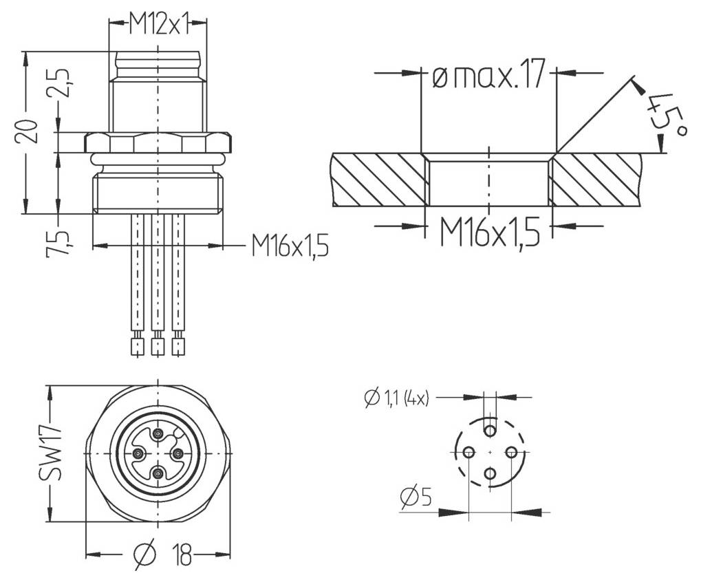 Escha 8027383 Flanschstecker 0.5m Polzahl Sensoren: 4 1St.