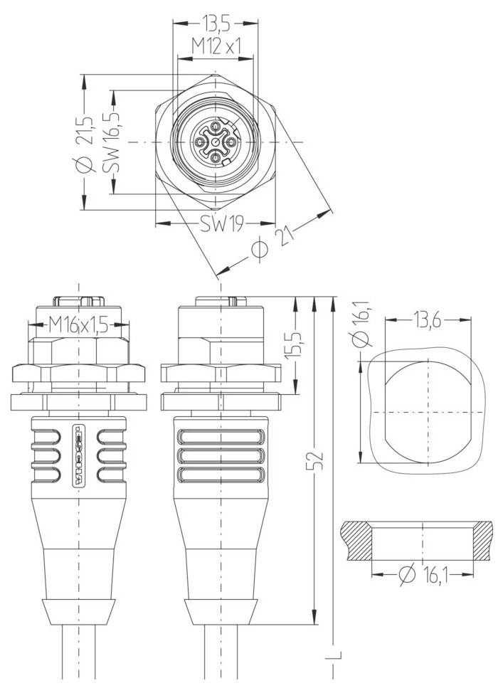 Escha 8060876 Flanschdose 1.0m Polzahl Sensoren: 4 1St.