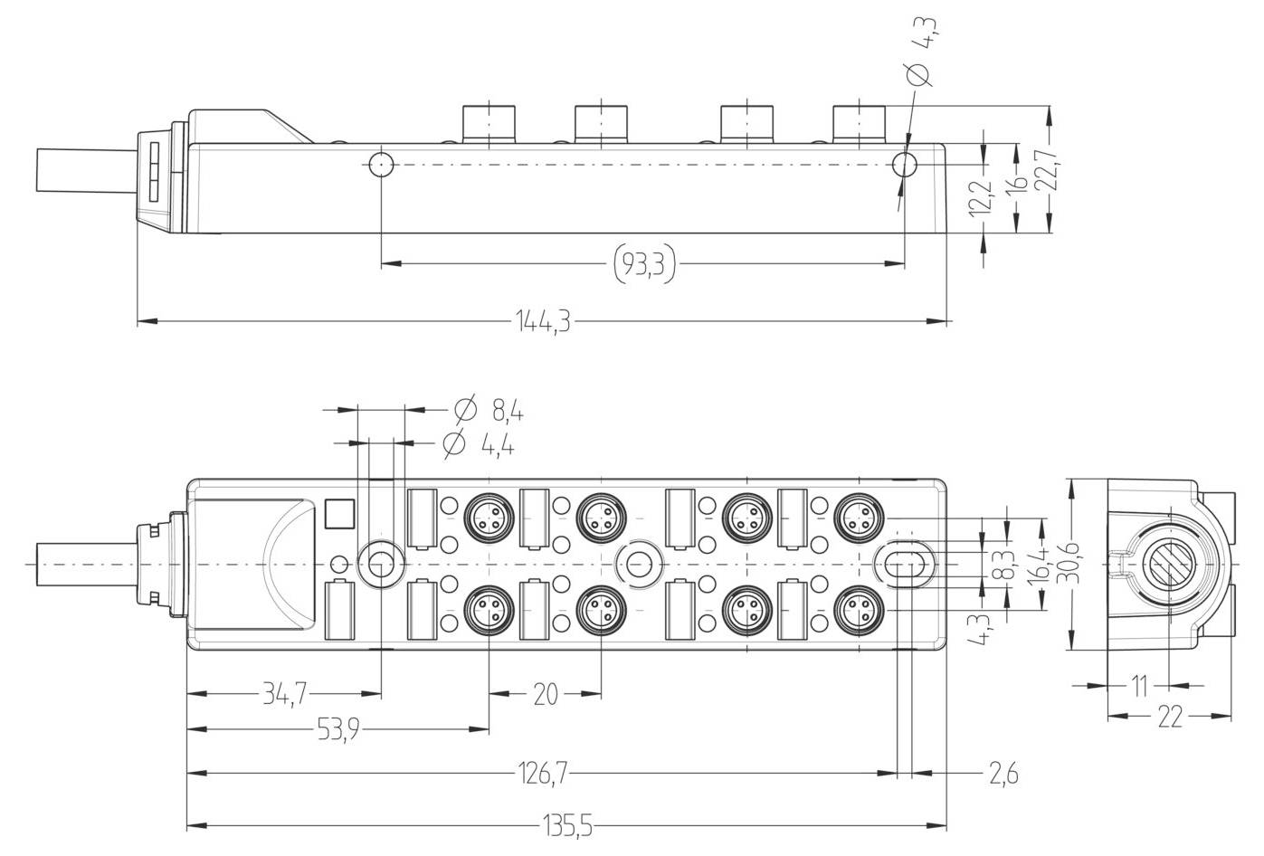 Escha 8I/OM8-3P2C-5/S370 8061796 Sensor/Aktorbox passiv M8-Verteiler mit Metallgewinde 1St.