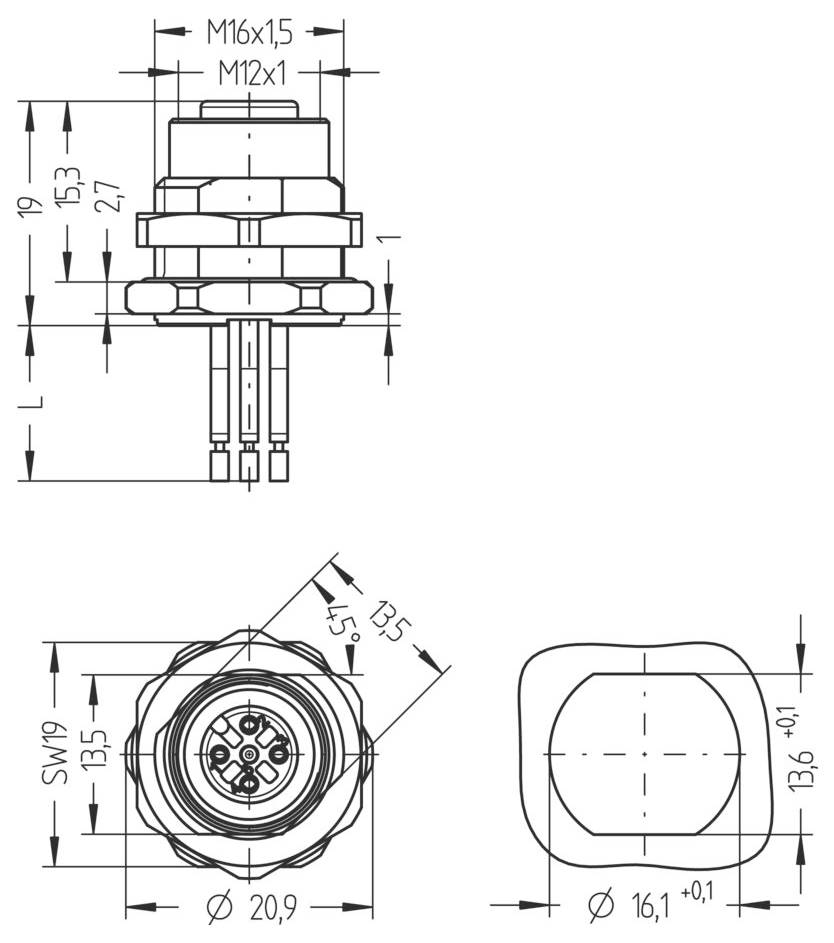 Escha 8071536 Flanschdose 0.5m Polzahl Sensoren: 4 1St.