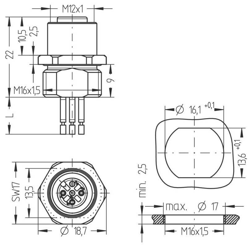 Escha 8071691 Flanschdose 0.5m Polzahl Sensoren: 5 1St.