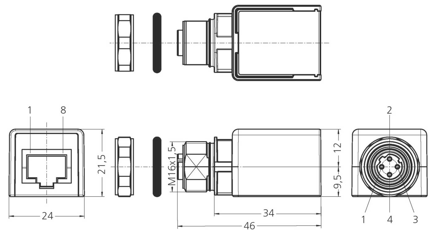 Escha 8069793 Wanddurchführung Polzahl Sensoren: 4, 8 1St.