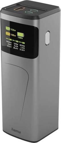 Hama High Power Powerbank 24000 mAh USB PD 3.0 Li-Ion USB-C®, USB-A Grau Statusanzeige