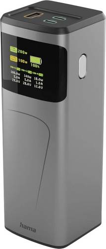 Hama High Power Powerbank 24000 mAh USB PD 3.0 Li-Ion USB-C®, USB-A Grau Statusanzeige
