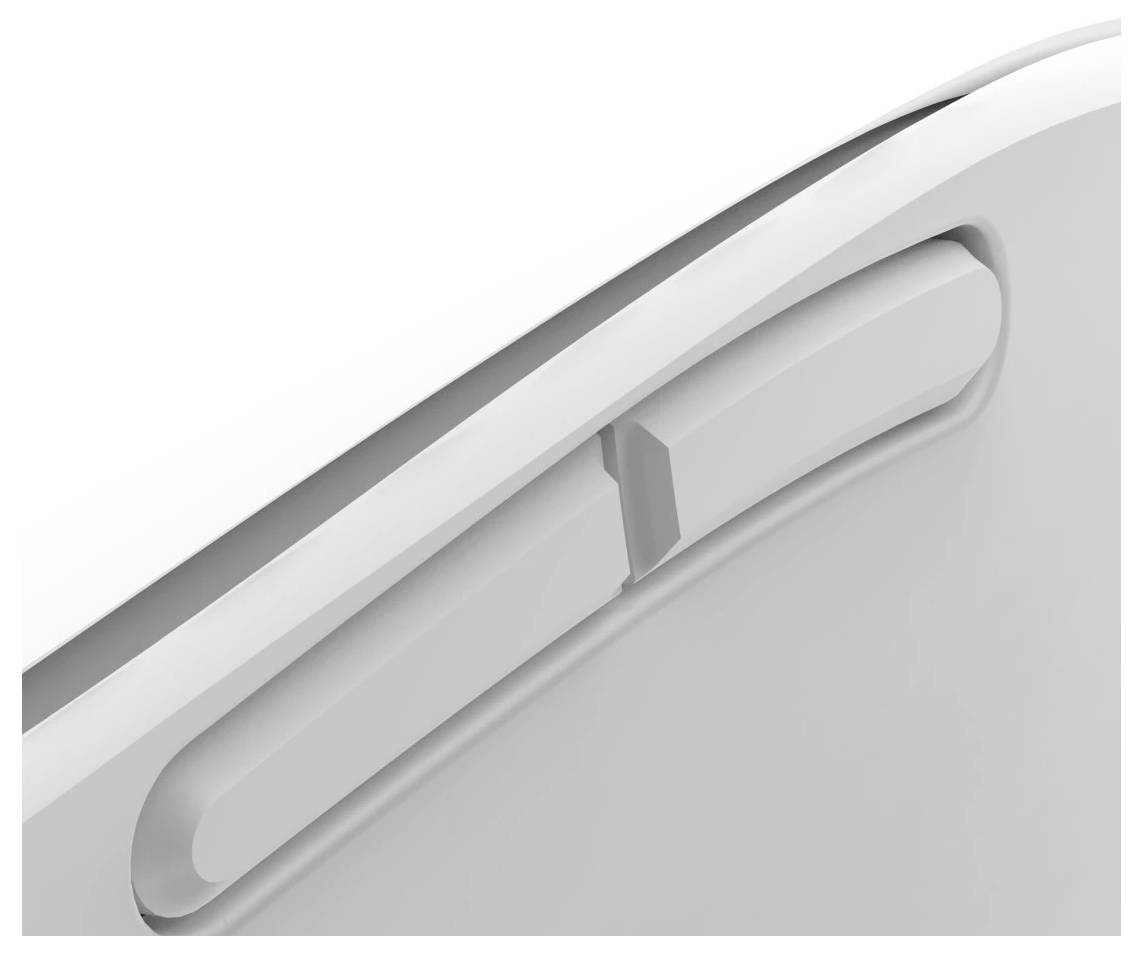 Glatte, abstrakte weiße geschwungene Oberfläche mit minimalistischen Designlinien, die eine moderne und elegante Erscheinung vermittelt.