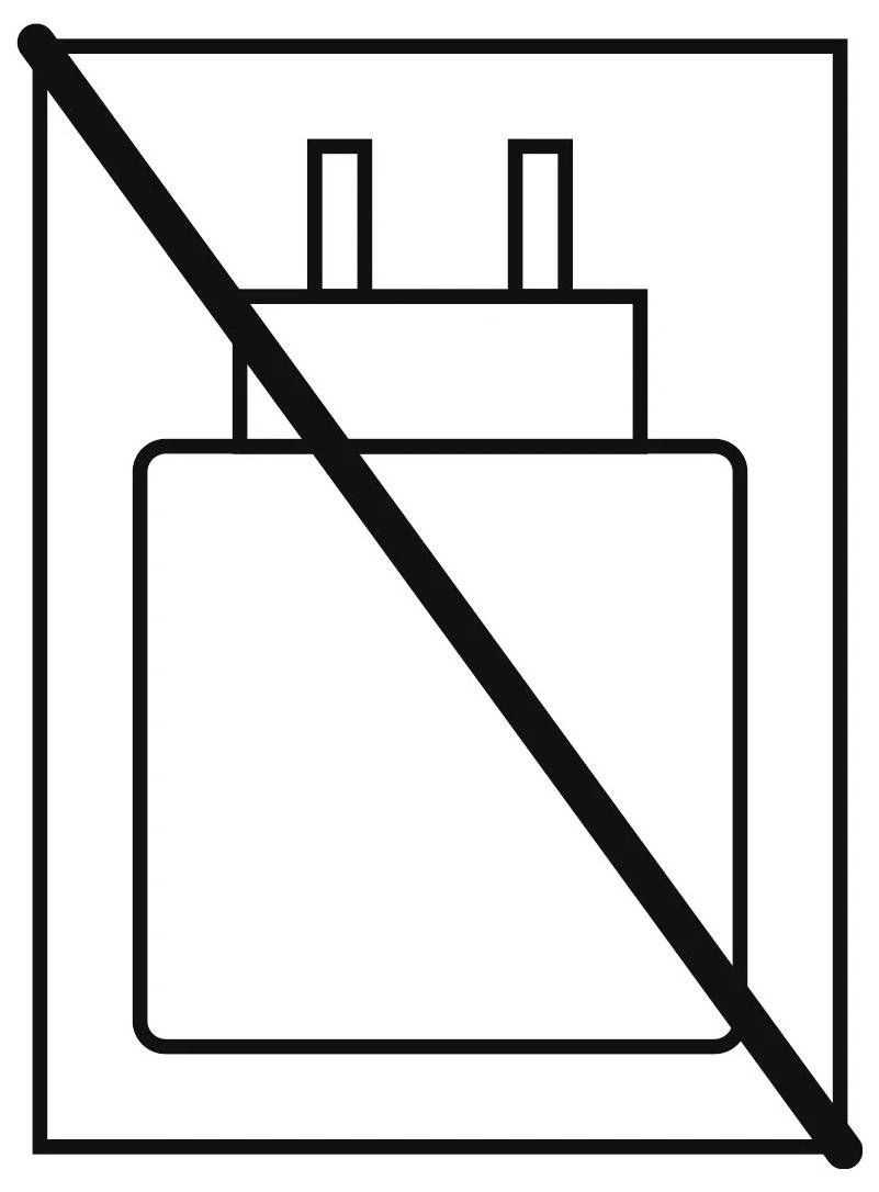 Ein Ladegerätsymbol mit einer Diagonallinie durchgestrichen, was bedeutet, dass keine Ladegeräte oder Laden erlaubt sind.