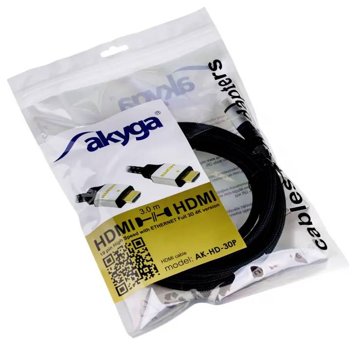 Akyga Anschlusskabel 3.0m Schwarz AK-HD-30P HDMI-Kabel