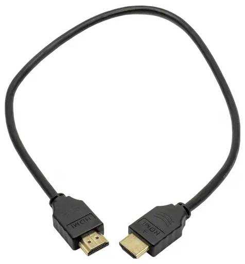 HDMI-Kabel mit Standard-Steckern männlicher Bauart an beiden Enden, verwendet zur Übertragung von High-Definition-Video und -Audio zwischen Geräten.