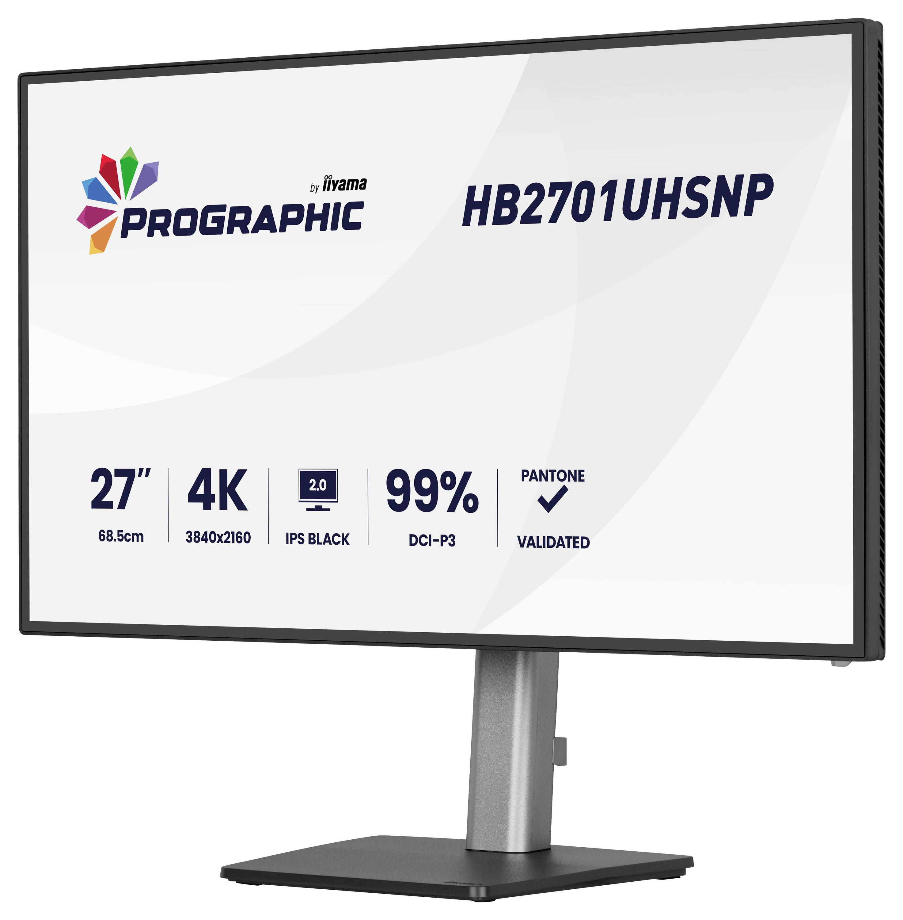 Iiyama ProGraphic HB2701UHSNP Monitor, 27 Zoll, 4K IPS Schwarz-Display, 99% DCI-P3, Pantone zertifiziert.