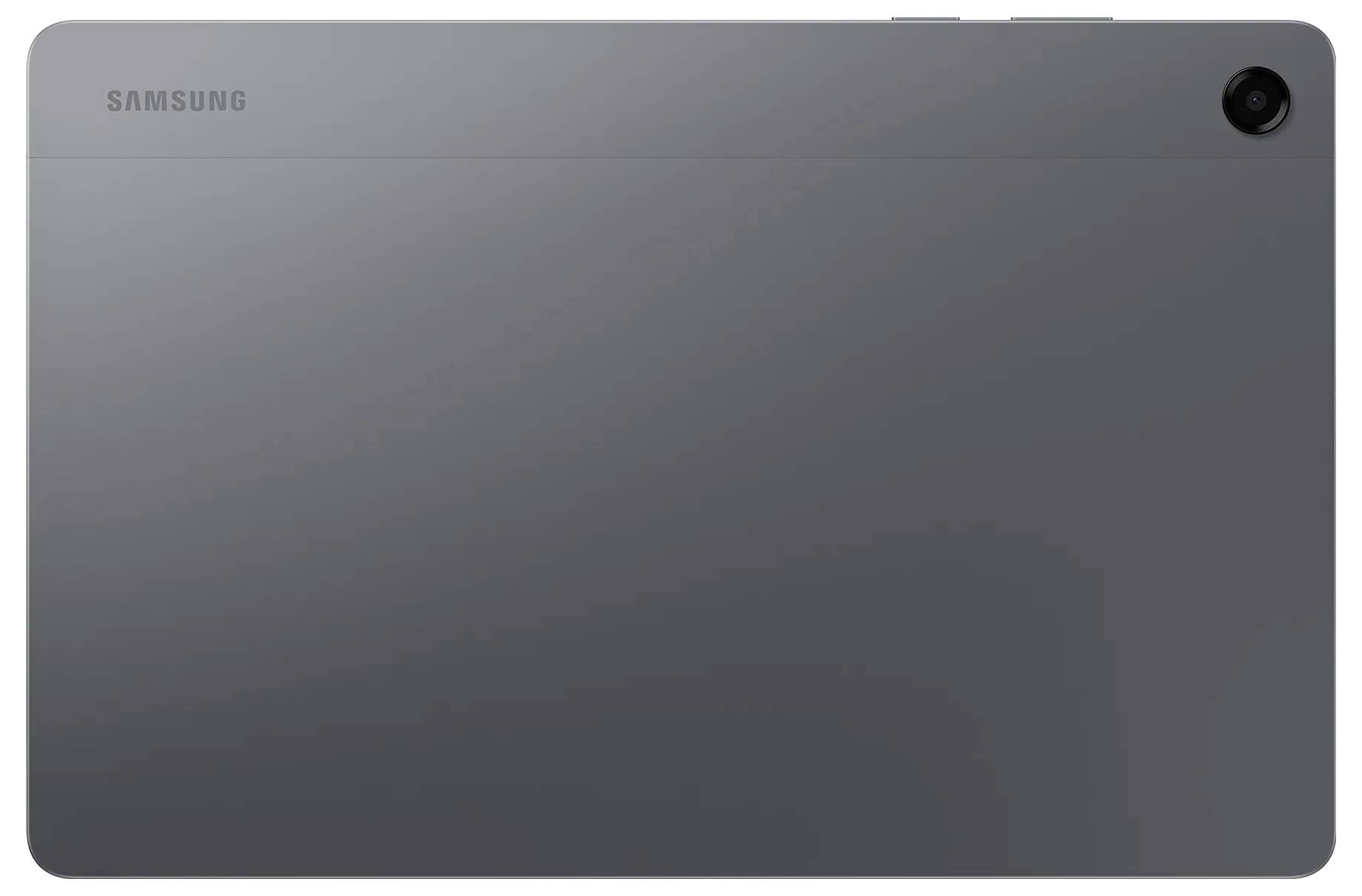 Ein schlankes, graues Samsung-Tablet von der Rückseite, wobei die Kameraobjektive in der oberen rechten Ecke zu sehen sind.